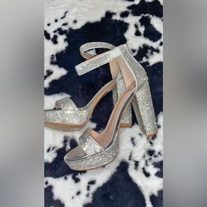 Winndsor Glittery Sliver Block Heels